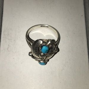 925 sterling silver leaf Navajo ring turquoise 7.5